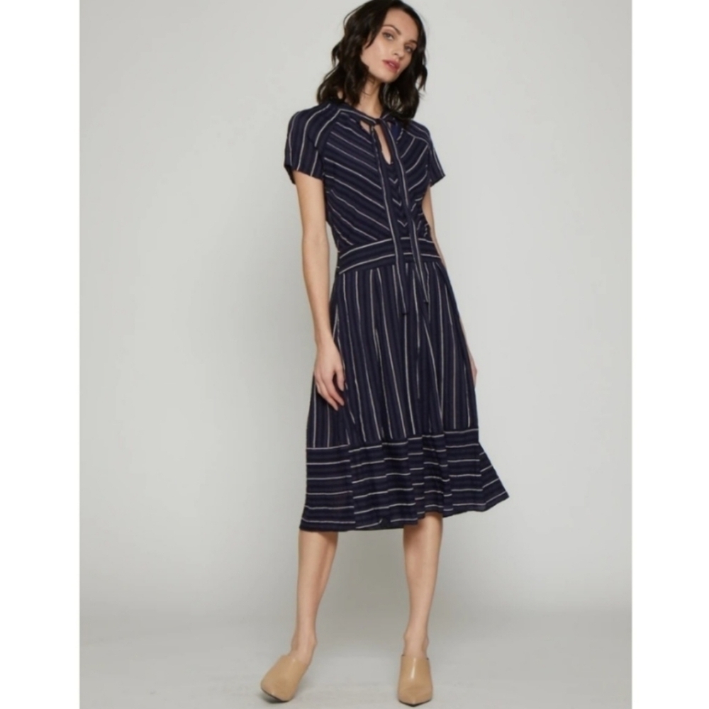 Walter Baker Clary Midi Dress Striped Seersucker